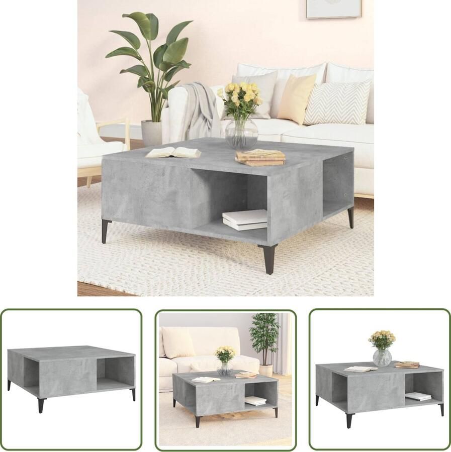VidaXL Beton Grijs Salontafel 80x80x36 5 cm bewerkt hout betongrijs Houten Tafel Salontafeltje Bijzettafel