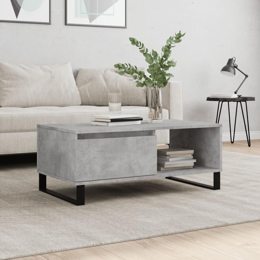 The Living Store Salontafel Betongrijs 90x50x36.5cm Bewerkt Hout en Metaal Salontafel Beton Grijs Houten Salontafel Bijzettafel Living Room Furniture