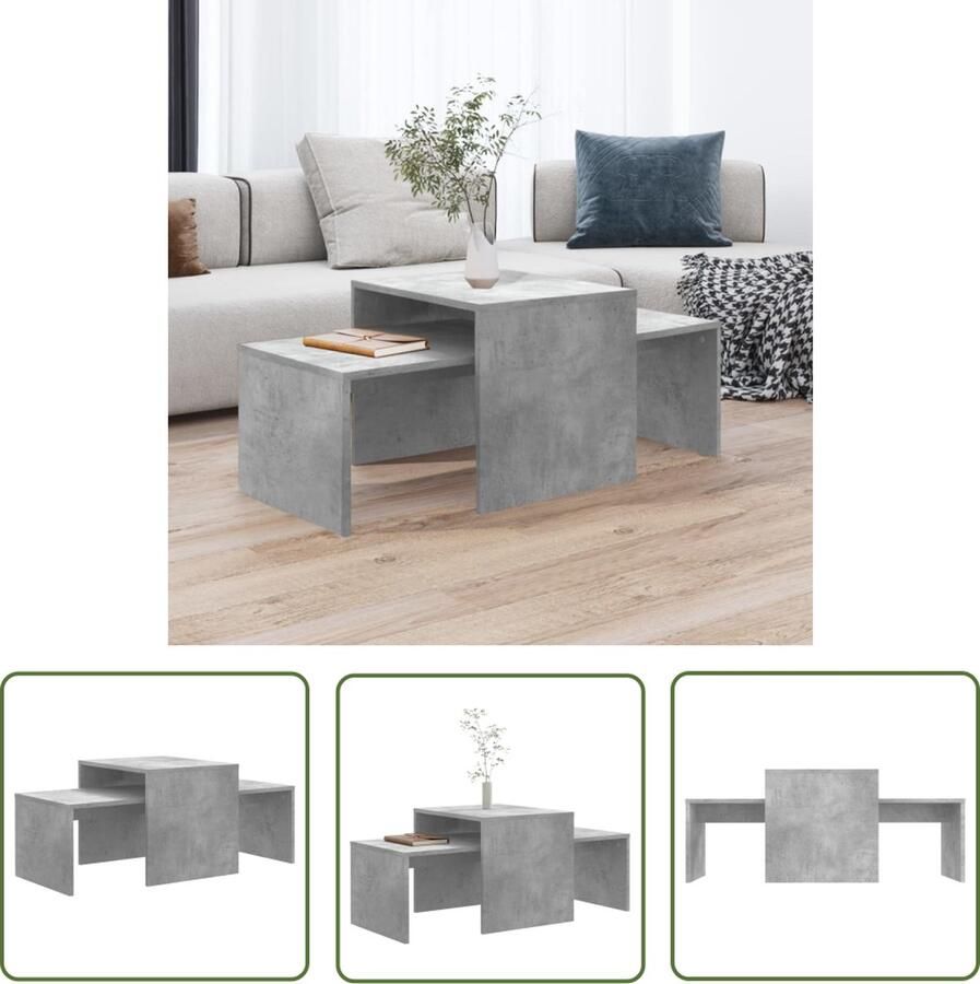 The Living Store Salontafelset Betongrijs 100 x 48 x 40 cm Spaanplaat Salontafel Beton Grijs Houten Salontafel Tv Tafel Bijzet Tafels - Foto 2