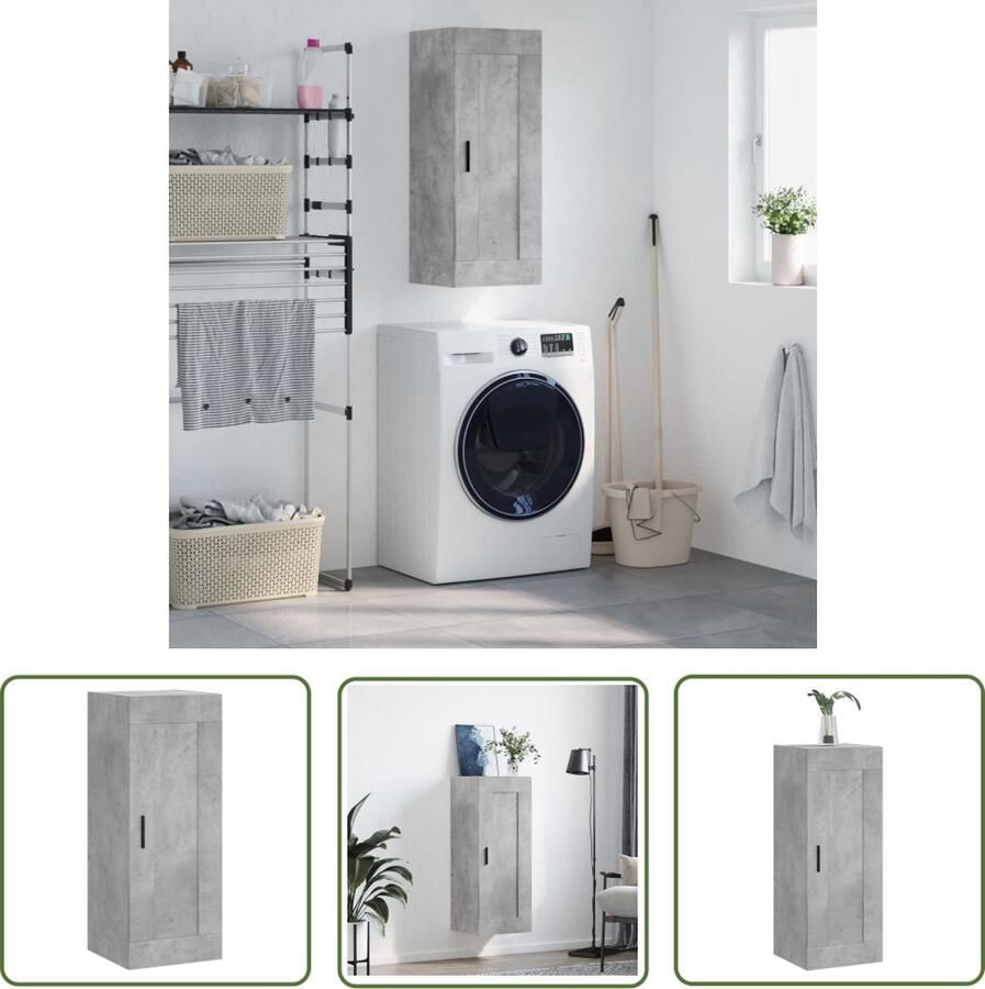 The Living Store Wandkast 34 5x34x90 cm bewerkt hout betongrijs Wandkast Opbergkast Houten Kast Grijze Kast Minimalistische Kast