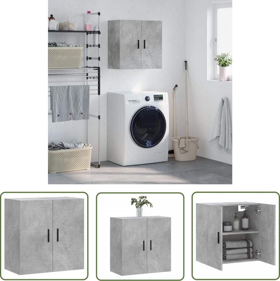 The Living Store Wandkast Betongrijs 60x31x60 cm Zwevend Decoratief en praktisch Wandkast Beton Grijs Houten Kast Opbergkast Zweefkast - Foto 2