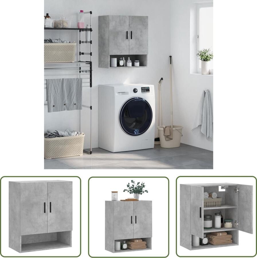 The Living Store Wandkast Betongrijs 60x31x70 cm zwevende opbergkast decoratieve en praktische toevoeging Wandkast Beton Grijs Opbergkast Zwevende Kast Houten Kast - Foto 2
