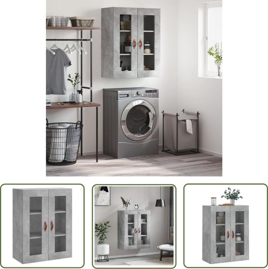 The Living Store Wandkast 69 5x34x90 cm betongrijs Hangkast Wandkast Opbergkast Houten Kast Grijze Kast