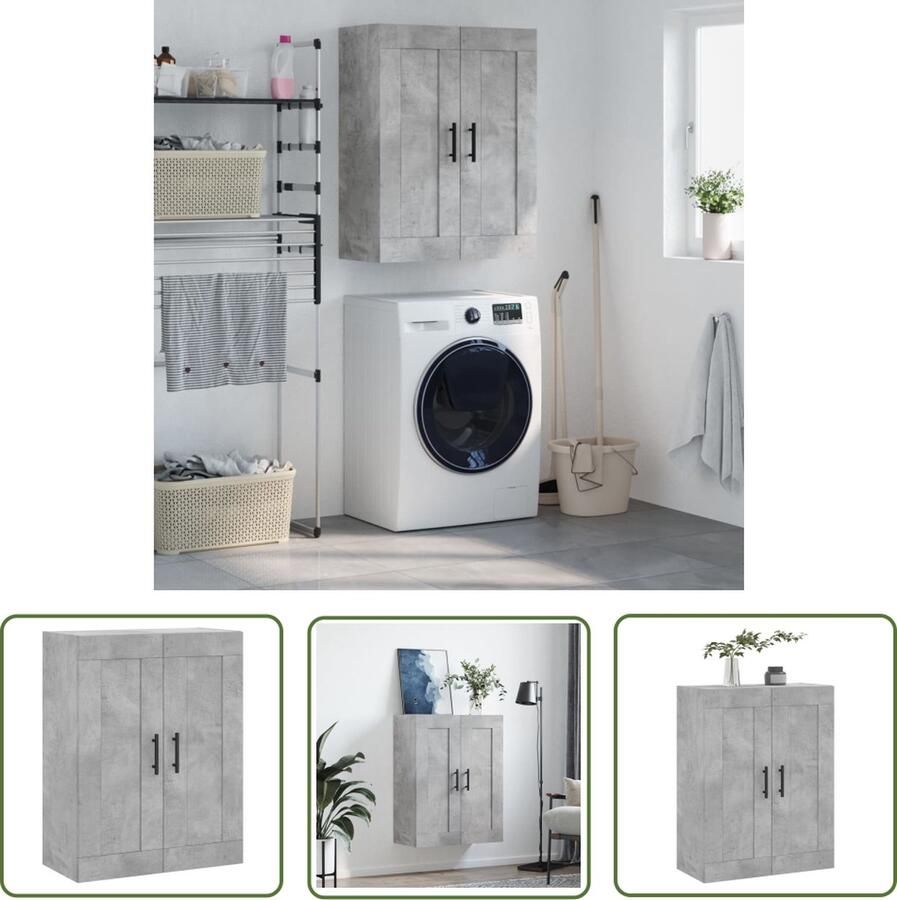 The Living Store Wandkast Betongrijs 69.5 x 34 x 90 cm Hoge kwaliteit Voldoende opbergruimte Wandgemonteerd Trendy ijzeren handgrepen Veelzijdig Montage vereist - Foto 3