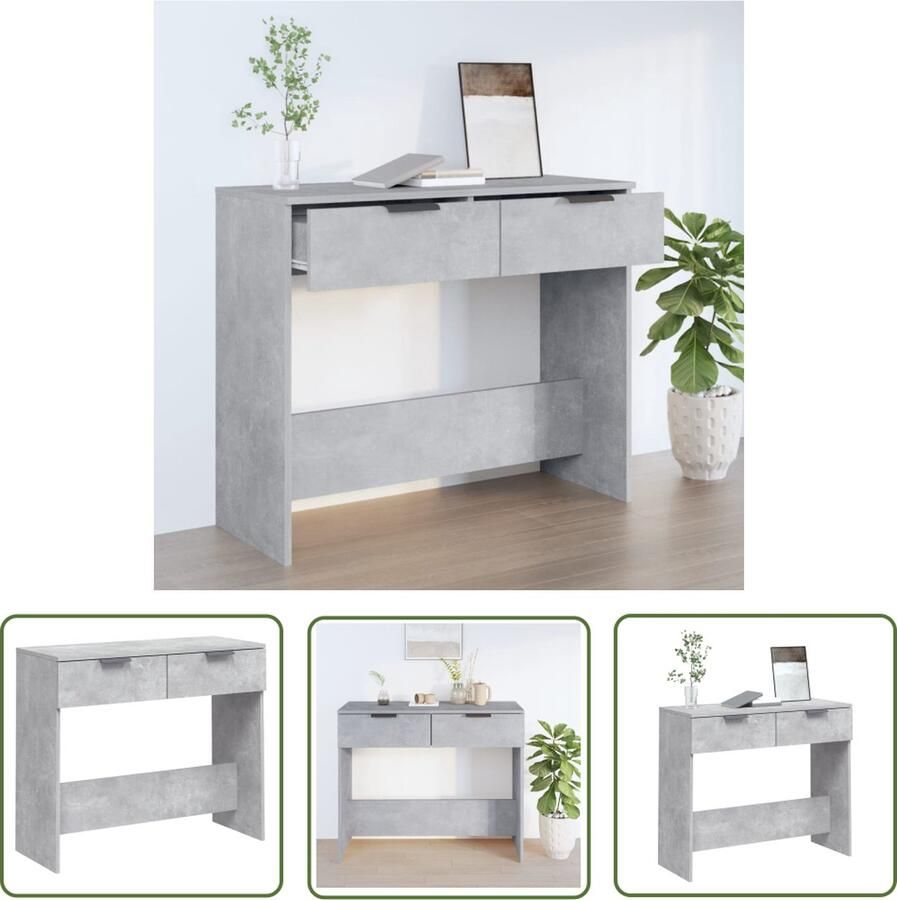 The Living Store Wandtafel Betongrijs 90 x 36 x 75 cm Stabiel bewerkt hout Opbergruimte Wandtafel Beton Grijs Bijzettafel Opbergruimte Houten Tafellaag - Foto 2