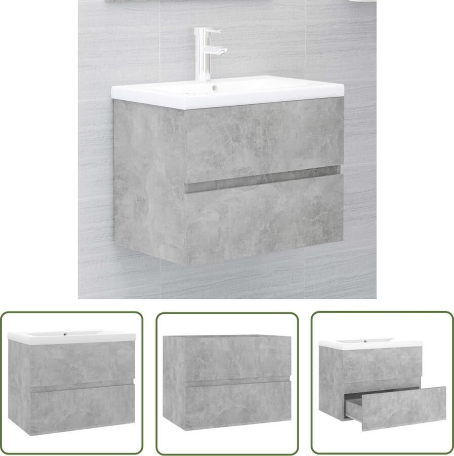 VidaXL Beton Grijs Wastafelkast met ingebouwde wastafel bewerkt hout betongrijs Houten Wastafel Badkamer Meubel Badkamer Decoratie