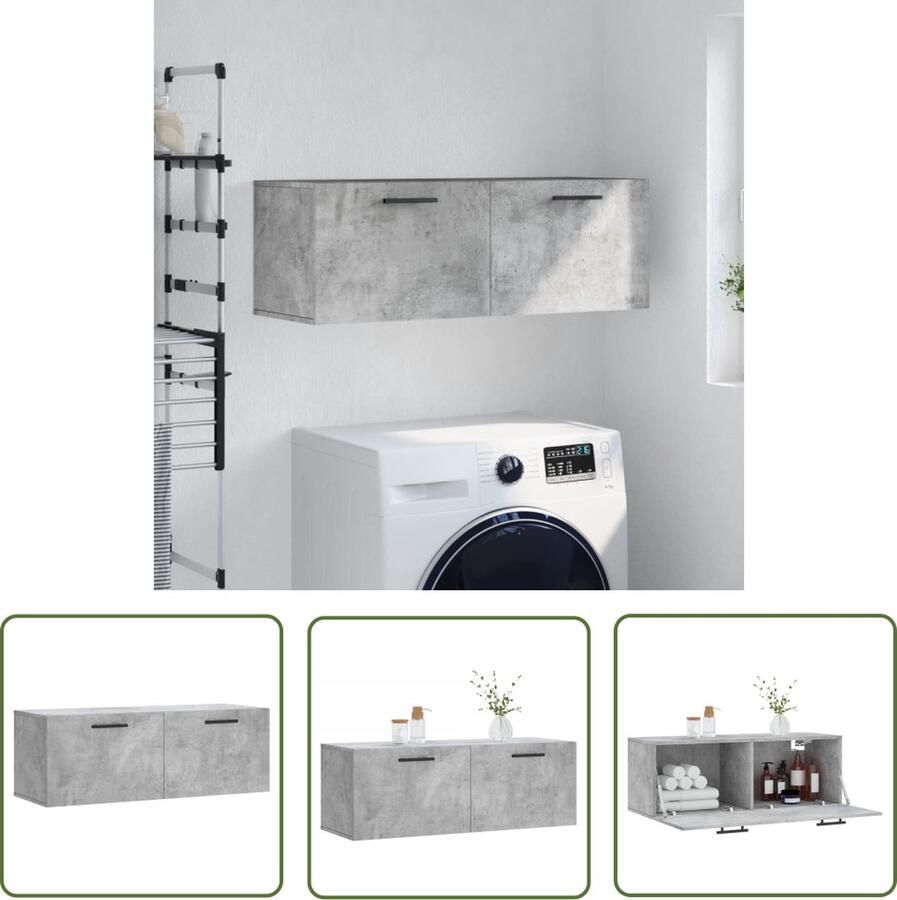 The Living Store Zwevende Wandkast Betongrijs 100 x 36.5 x 35 cm Duurzaam bewerkt hout Zwevende Wandkast Grijs Houten Wandkast Opbergkast Badkamerkast - Foto 2