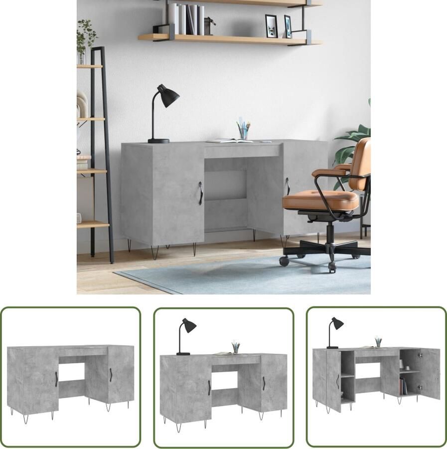 The Living Store Bureau Betongrijs 140x50x75 cm IndustriÃle Stijl Opbergruimte Montage Vereist Vastzetten Aan Wand Duurzaam Materiaal Industriele Bureau Beton Look Bureau Compact Bureau Met Opbergvakken Stapelbare Bureaus - Foto 2