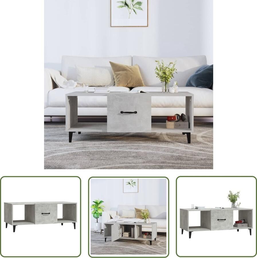 The Living Store Salontafel Betongrijs 102x50x40 cm Bewerkt hout en ijzer Salontafel Beton Look Houten Salontafel Bijzettafel Koffietafel - Foto 2