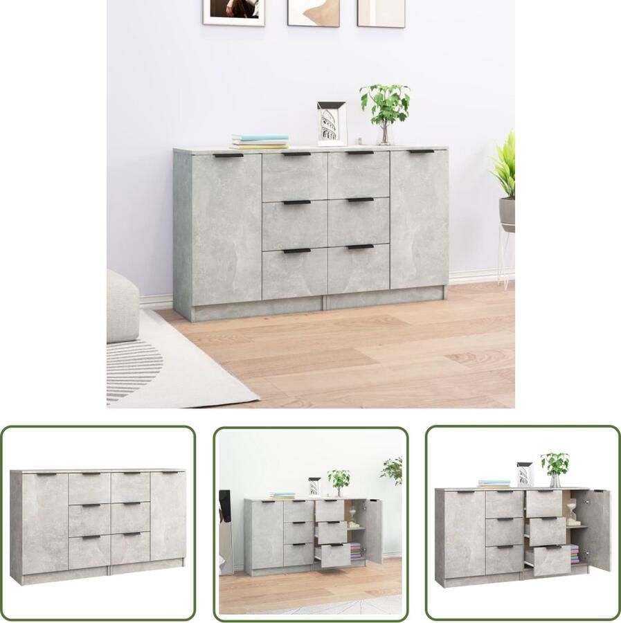 VidaXL Dressoirs 2 st 60x30x70 cm bewerkt hout betongrijs Dressoirs Betongrijs Houten Dressoirs Modern Meubel Woonaccessoires