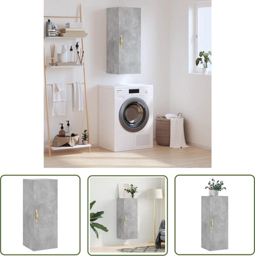 VidaXL Hangkast 34 5x34x90 cm betongrijs Hangkast Betongrijs Houten Kast Badkamermeubilair Woonkamer Decoratie