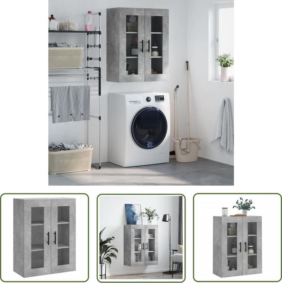 The Living Store Hangkast 69 5x34x90 cm betongrijs Wandkast Hangkast Opbergkast Houten Kast Grijze Kast