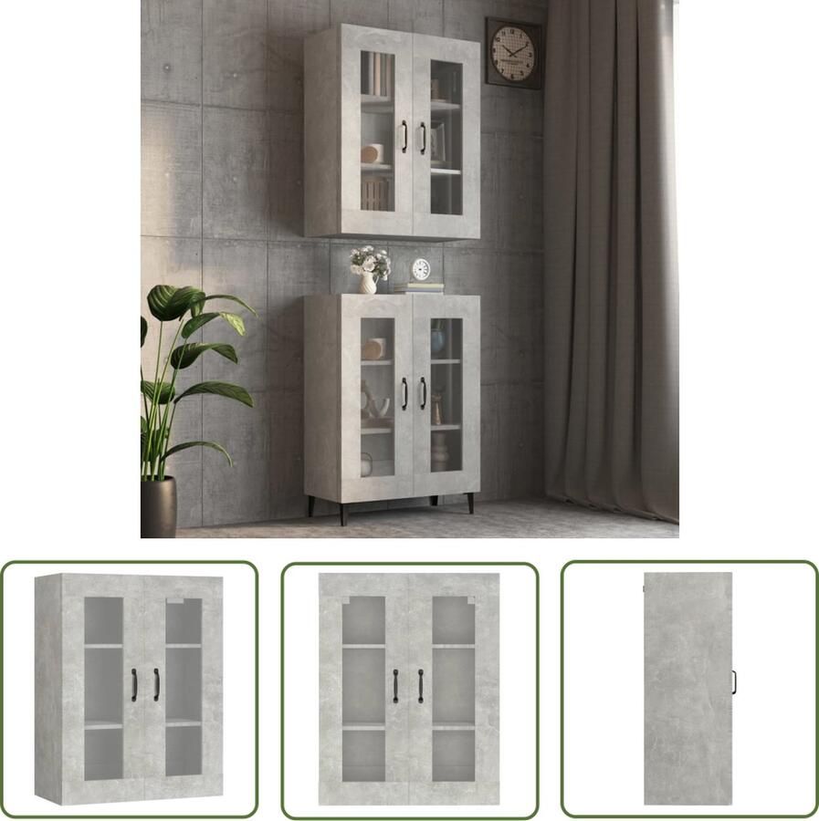 The Living Store Hangkast 69 5x34x90 cm betongrijs Hangkast Houten Kast Betonnen Kast Opbergkast Wandkast