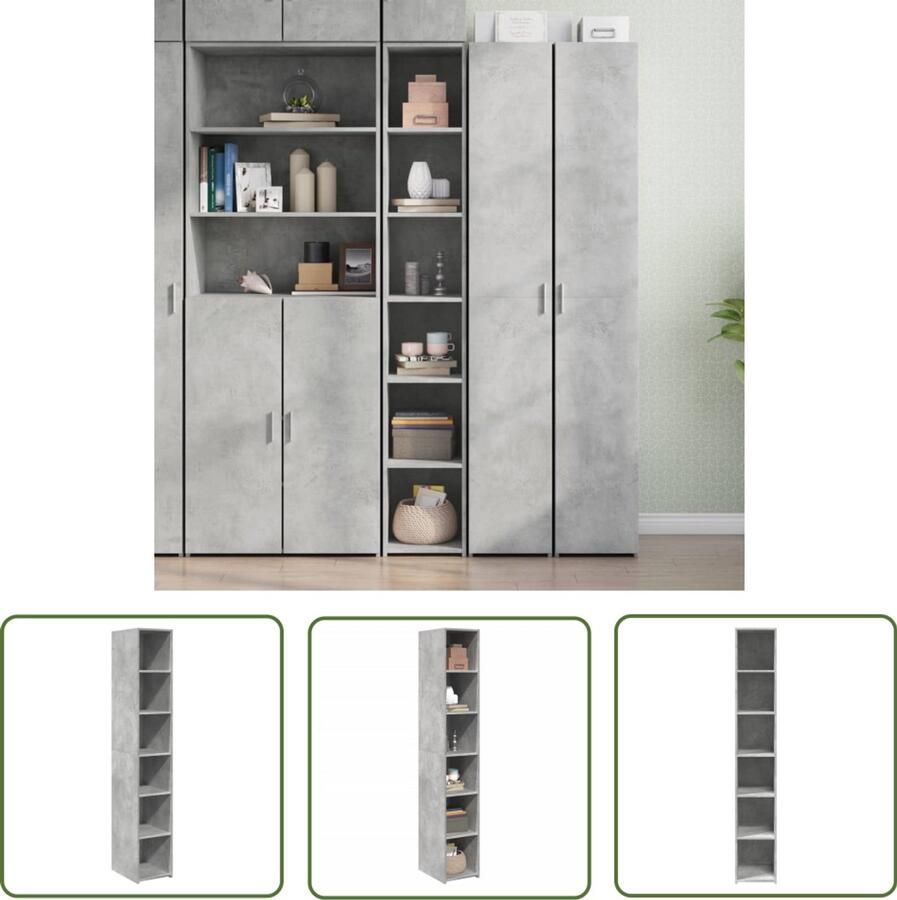 The Living Store Hoge kast 30x41x185 cm bewerkt hout betongrijs Hoge Kast Scandinavisch Design Opbergkast Betongrijs Houten Kast