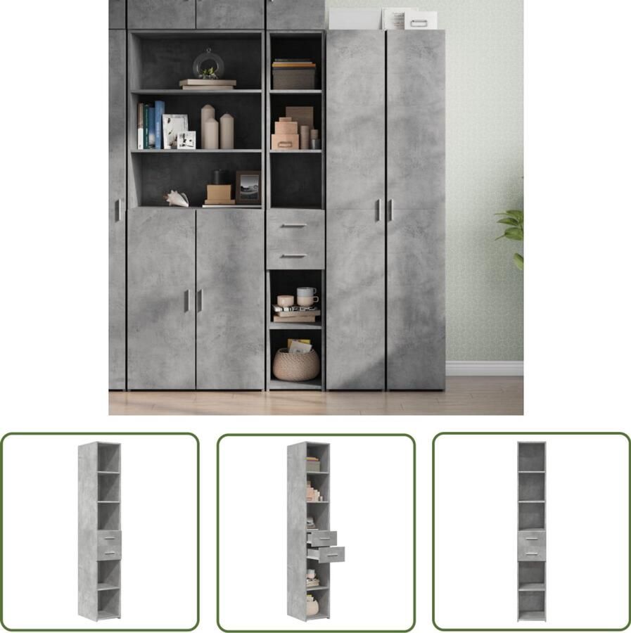 The Living Store Hoge kast 30x42 5x185 cm bewerkt hout betongrijs Opbergkast Houten Kast Hoogslaapkast Scandinavisch Design Betonnen Look