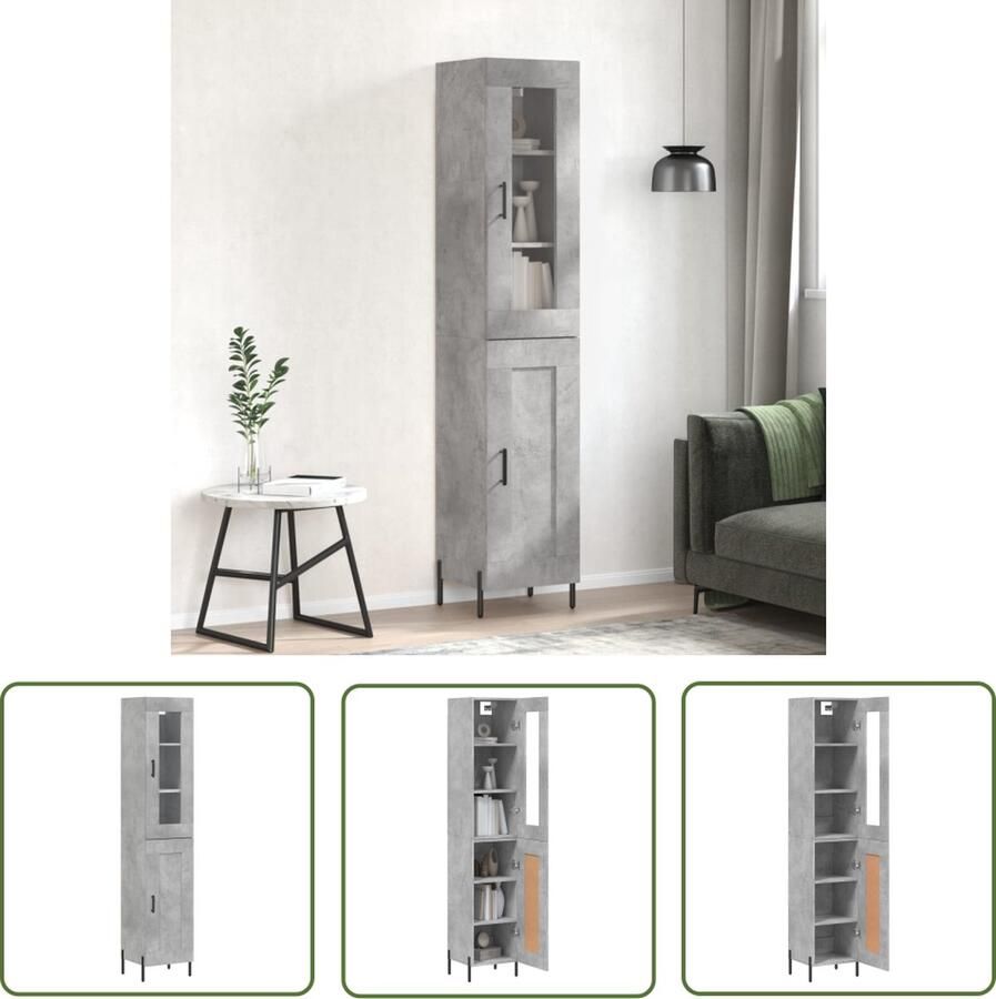 VidaXL The Living Store Hoge kast 34 5x34x180 cm bewerkt hout betongrijs Hoge Kast Opbergkast Betonnen Kast Houten Kast Grijze Kast