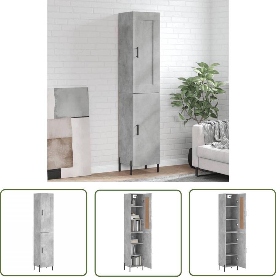 VidaXL Betongrijs Hoge Kast Hoge kast 34 5x34x180 cm bewerkt hout betongrijs Houten Kast Opslagkast Kledingkast
