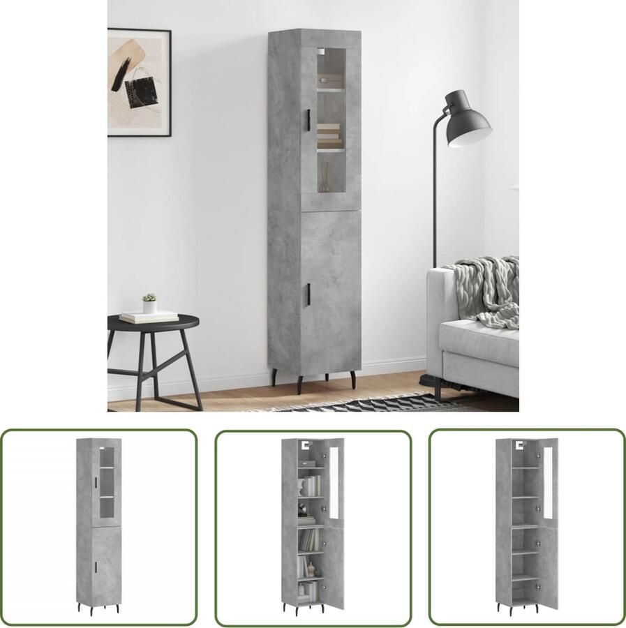 VidaXL Betongrijs Hoge Kast Hoge kast 34 5x34x180 cm bewerkt hout betongrijs Houten Kast Opslagkast Kledingkast