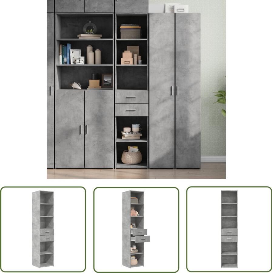 The Living Store Hoge kast 40x42 5x185 cm bewerkt hout betongrijs Scandinavisch Design Houten Kast Opbergkast Hoge Kast Betonnen Grijze Kast