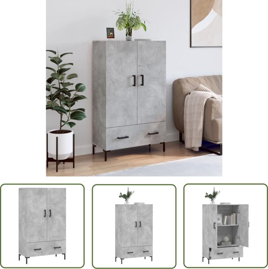 The Living Store Hoge kast 69 5x31x115 cm bewerkt hout betongrijs Hoge Kast Dressoir Buffetkast Opslagoplossing Houten Kast