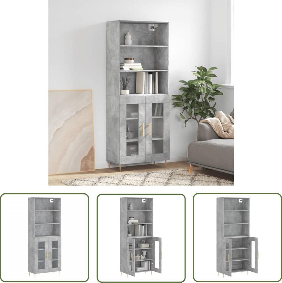 VidaXL Betongrijs Hoge Kast Hoge kast 69 5x34x180 cm bewerkt hout betongrijs Houten Kast Industrieel Design Opbergkast