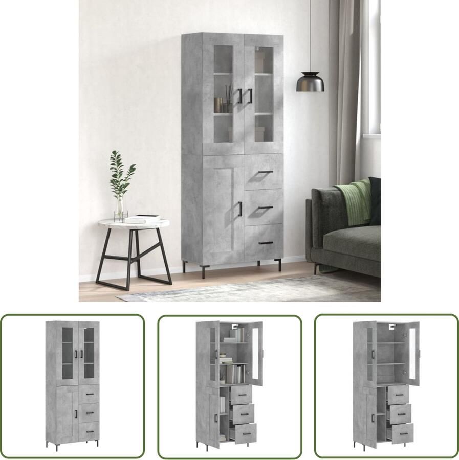 VidaXL Betongrijs Hoge Kast Hoge kast 69 5x34x180 cm bewerkt hout betongrijs Houten Kast Opbergkast Livingroom Furniture
