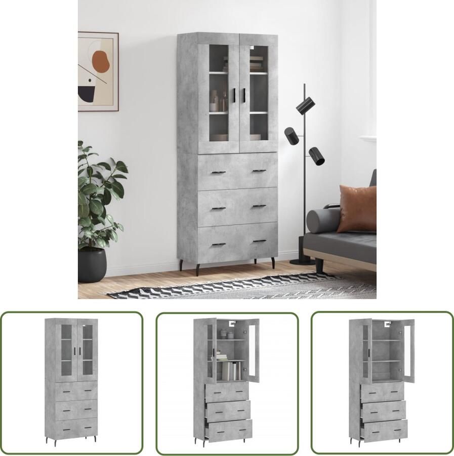 VidaXL Betongrijs Hoge Kast Hoge kast 69 5x34x180 cm bewerkt hout betongrijs Houten Kast Opbergkast Living Room Furniture