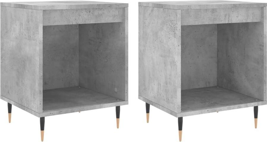 The Living Store Nachtkastjes 2 st 40x35x50 cm bewerkt hout betongrijs Nachtkastje Betongrijs Houten Kast Metalen Poten Slaapkamerdecoratie