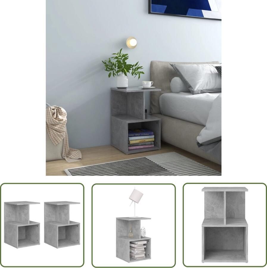 The Living Store Nachtkastjes 2 st 35x35x55 cm bewerkt hout betongrijs Nachtkastjes Betongrijs Slaapkamer Meubilair Houten Nachtkastjes Sidetable - Foto 2
