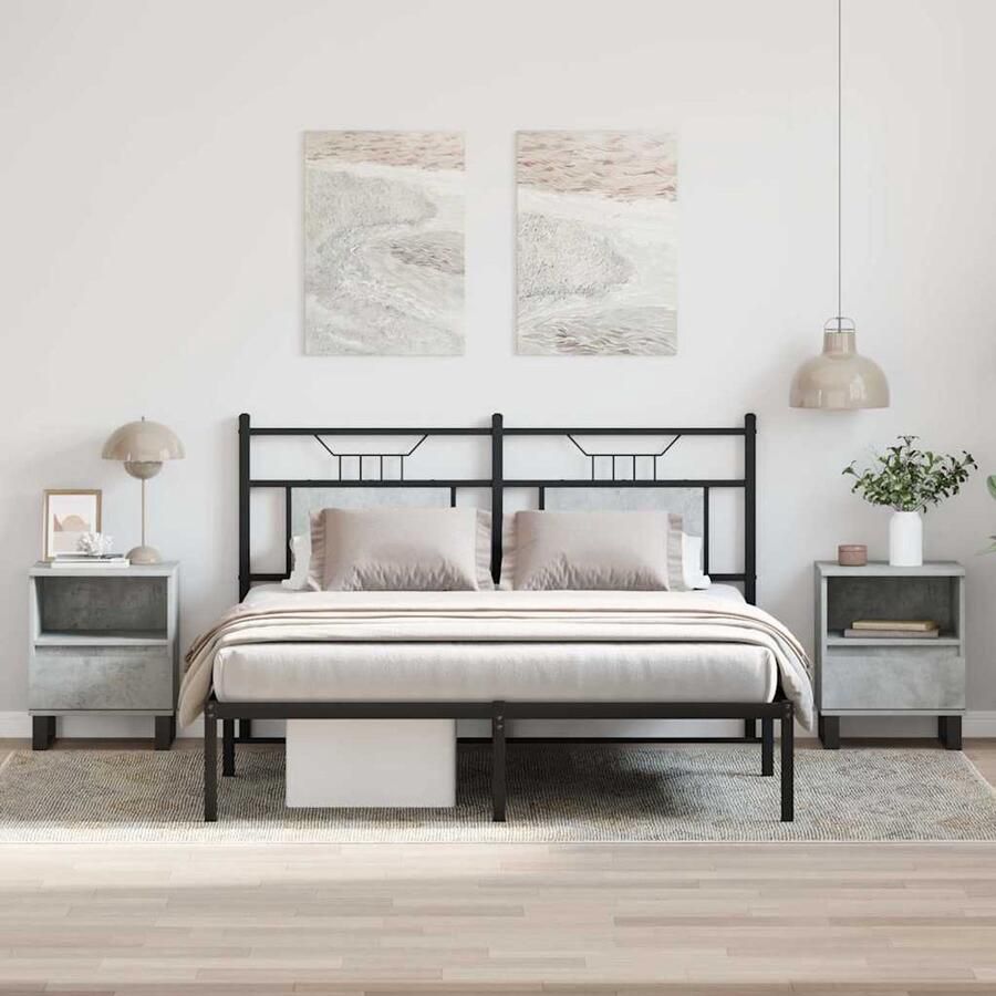 The Living Store Nachtkastjes Betongrijs 40 x 35 x 50 cm Hoge kwaliteit bewerkt hout en metaal 2x nachtkastje Nachtkastjes Betongrijs Houten Nachtkast Nachtkastje Met Lade Stapelbare Nachtkastjes