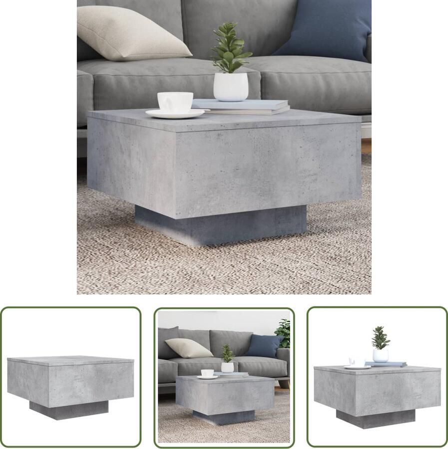 The Living Store Salontafel 55x55x31 cm bewerkt hout betongrijs Salontafel Bijzettafel Houten Salontafel Beton Grijze Salontafel Modern Tafellamp