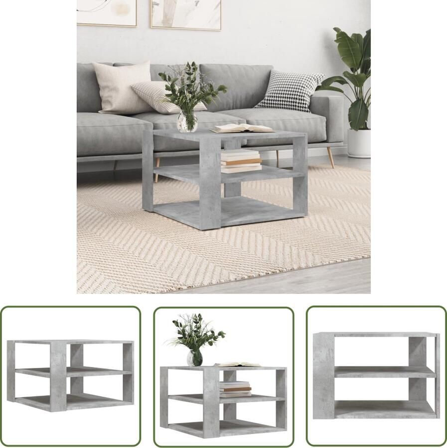The Living Store Salontafel Betongrijs 59.5 x 59.5 x 40 cm Bewerkt hout Salontafel Betongrijs Houten Salontafel Salontafeltje Tv Tafeltje