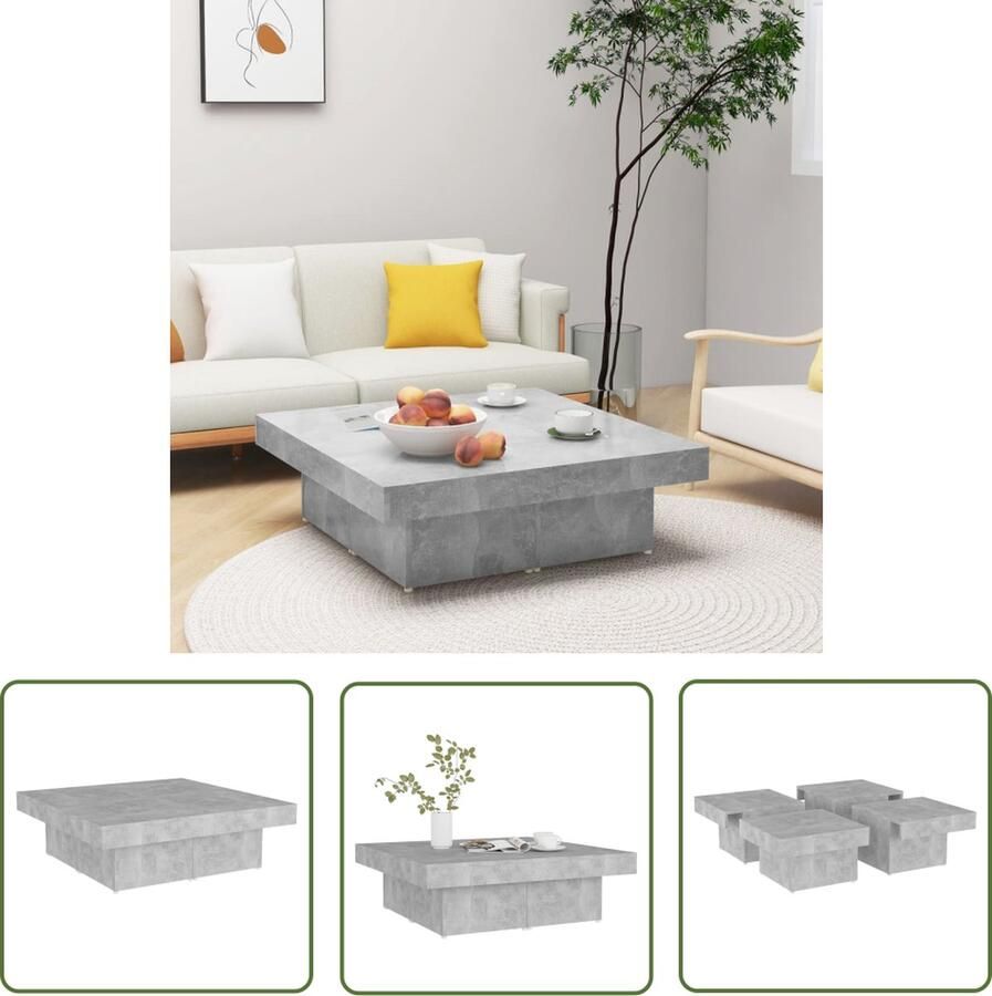 The Living Store Salontafel Betongrijs 90 x 90 x 28 cm Stabiel en duurzaam Montage vereist Salontafel Betongrijs Houten Salontafel Salontafeltje Koffietafel - Foto 2