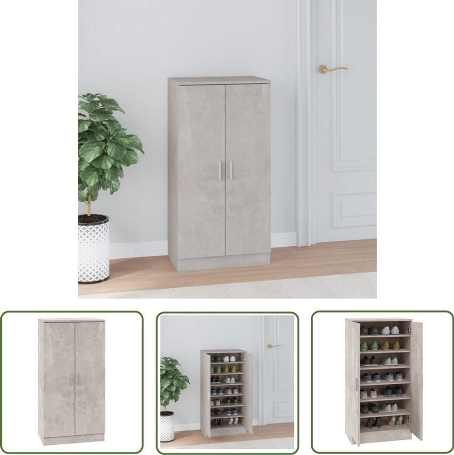The Living Store Schoenenkast 55x35x108 cm bewerkt hout betongrijs Schoenenkast Betongrijs Houten Schoenenkast Schoenen Organisatie Opslagruimte