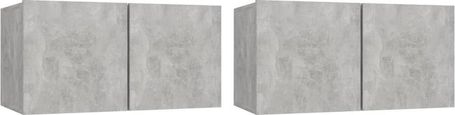 VidaXL Betongrijs Tv-hangmeubelen Set van 2 Tv-meubel Wandmeubel Hfi-kast Beton Grijs Houten Kast Livingroom Furniture