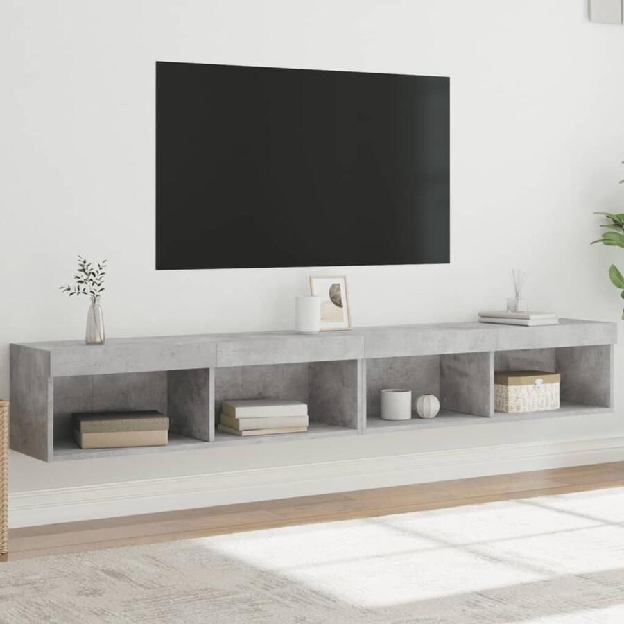 VidaXL The Living Store Tv-meubels met LED-verlichting 2 st 100x30x30 cm betongrijs Tv-meubel Houten Tv-meubel Led Tv-meubel Tv Kast Opbergkast