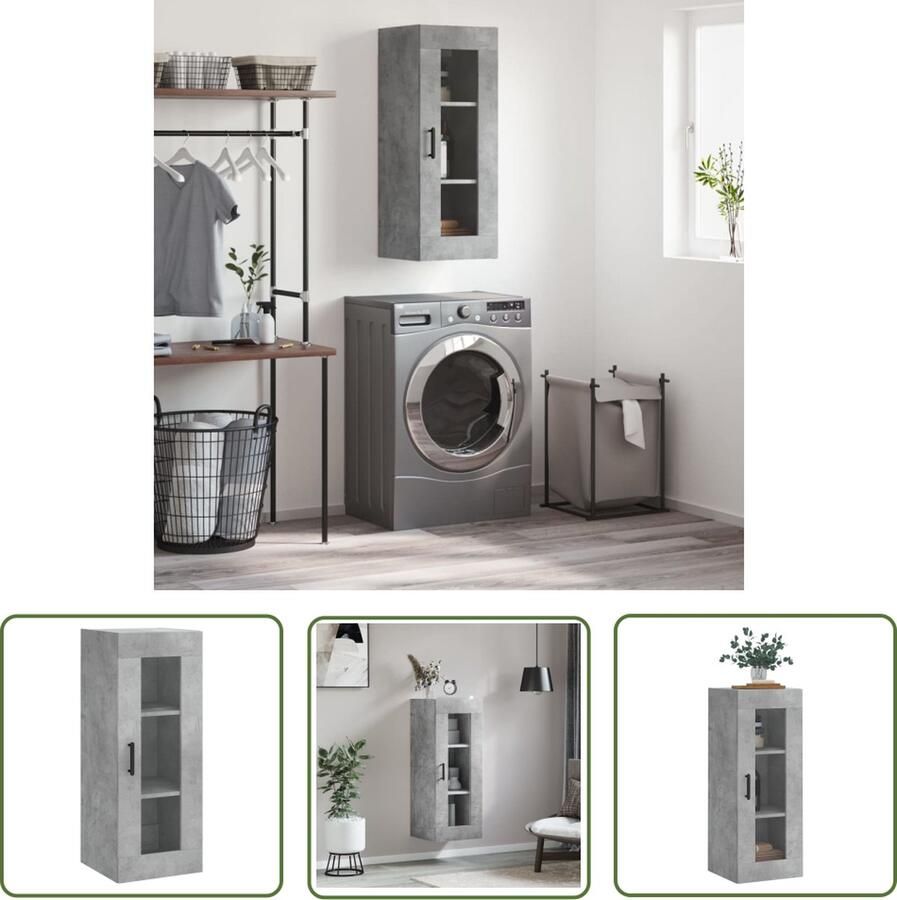 The Living Store Wandkast Betongrijs 34.5 x 34 x 90 cm Duurzaam materiaal Voldoende opbergruimte Wandgemonteerde functie Praktisch ontwerp Veelzijdige kast Montage vereist - Foto 2