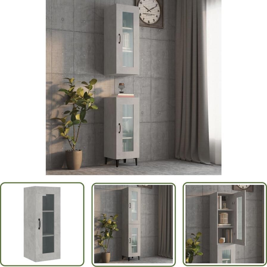 The Living Store Wandkast Betongrijs 34.5 x 34 x 90 cm Duurzaam materiaal Voldoende opbergruimte Wandgemonteerde functie Praktisch ontwerp Veelzijdige kast Montage vereist - Foto 3