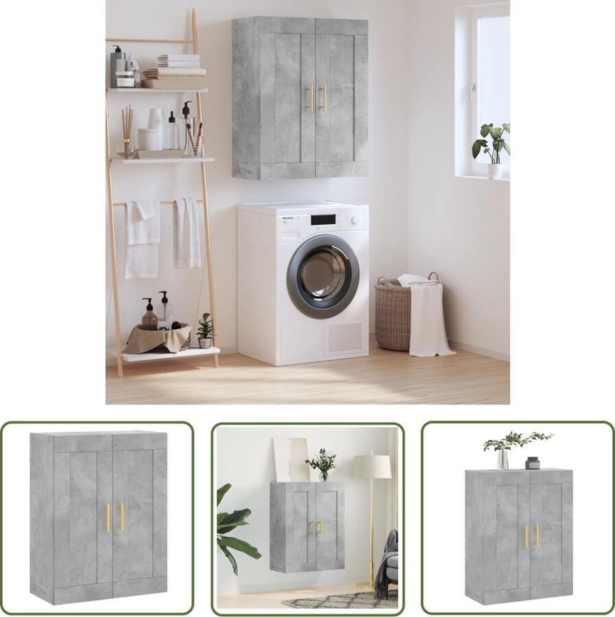 The Living Store Wandkast 69 5x34x90 cm bewerkt hout betongrijs Wandkast Hangkast Opbergkast Betongrijs Houten Kast