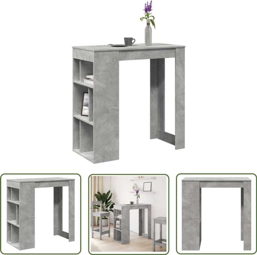 VidaXL Bartafel met rekken 102x50x103 5 cm bewerkt hout betongrijs Bartafel Betonlook Houten Bartafel Salontafel Opslagruimte