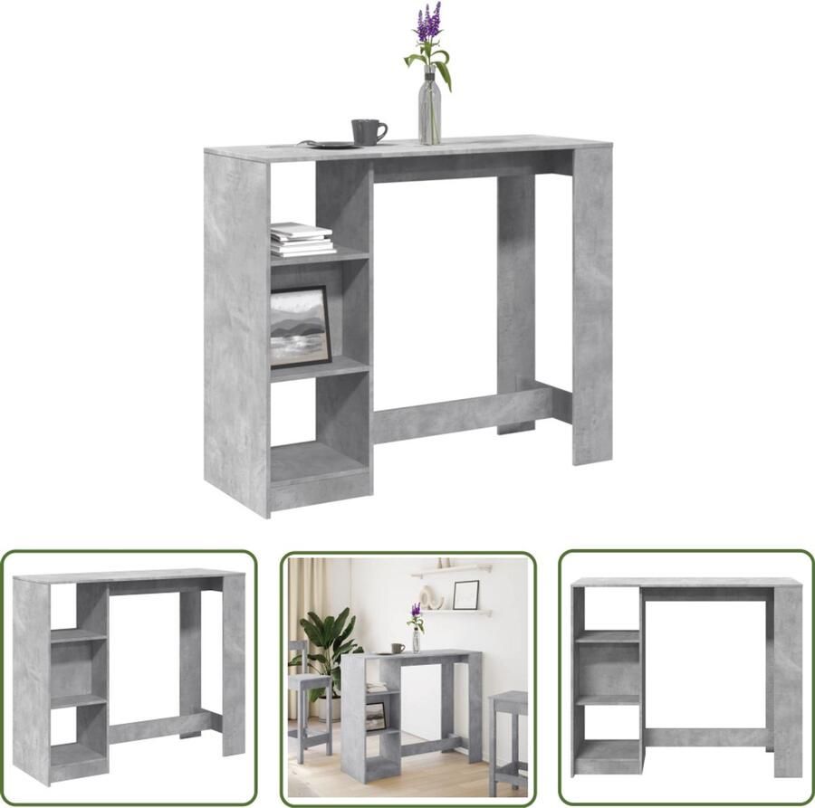 VidaXL Bartafel met schap 124x46x103 5 cm bewerkt hout betongrijs Bartafel Betonlook Houten Bartafel Kookeiland Multifunctionele Tafel