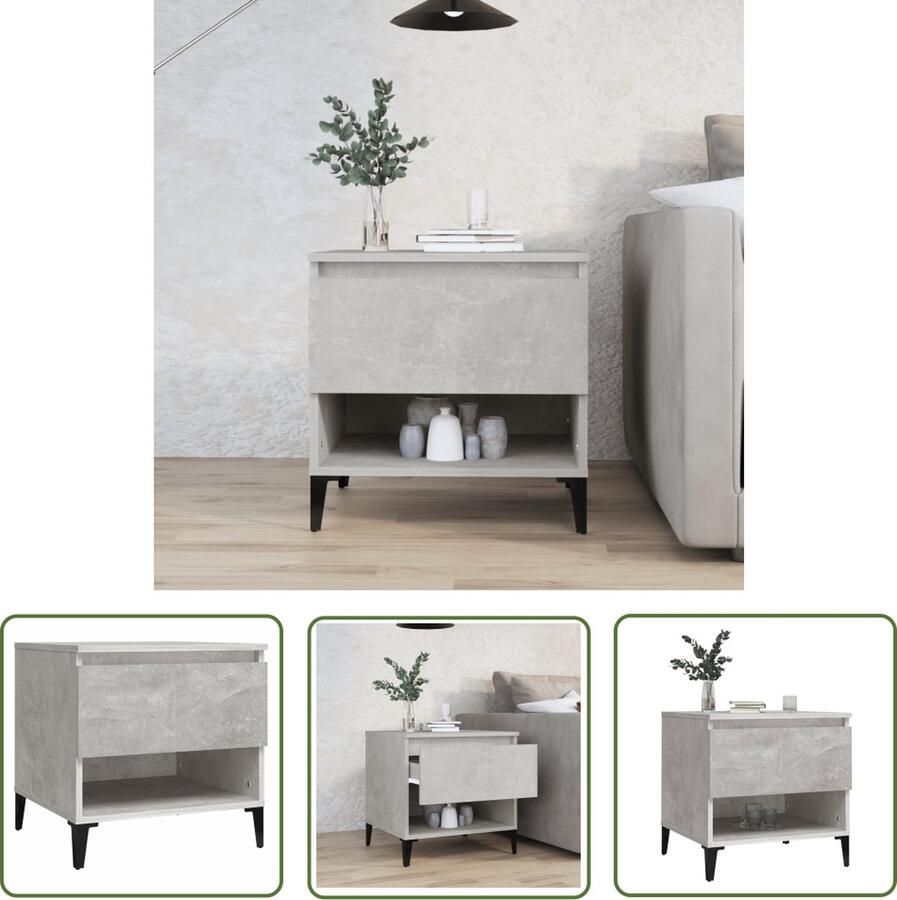 The Living Store IndustriÃle Bijzettafel 50 x 46 x 50 cm Betongrijs Industriële Bijzettafel Betonlook Houten Tafellaag Metalen Poten Bijzetkast - Foto 2