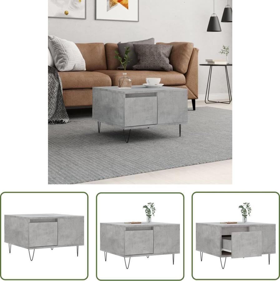 The Living Store Salontafel Betongrijs 55x55x36.5 cm Duurzaam materiaal Salontafel Betonlook Houten Salontafel Bijzettafel Meubilair