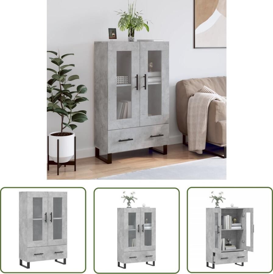 The Living Store Hoge kast 69 5x31x115 cm bewerkt hout betongrijs Hoge Kast Dressoir Buffetkast Opbergkast Woonkamerinrichting - Foto 5