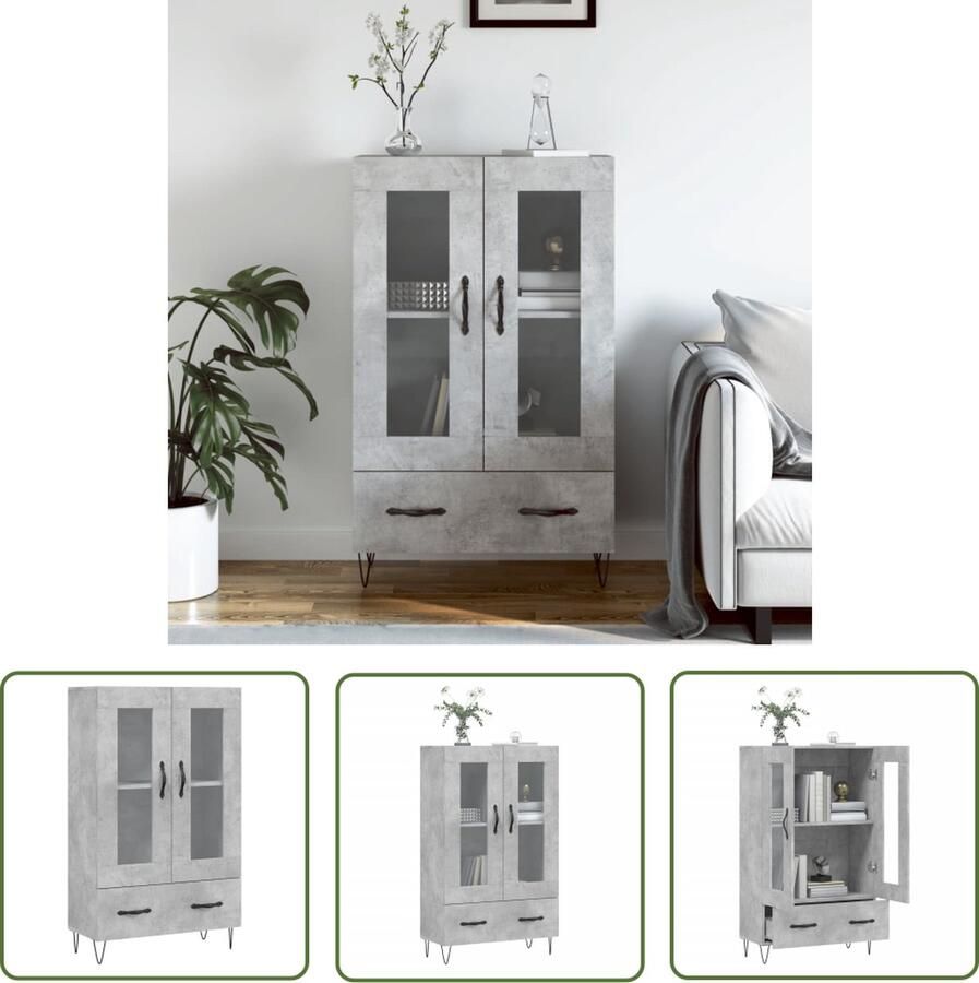 The Living Store Buffetkast Betongrijs 69.5 x 31 x 115 cm Duurzaam materiaal Metalen poten Voldoende opbergruimte Stabiel tafelblad Praktisch ontwerp Montage vereist