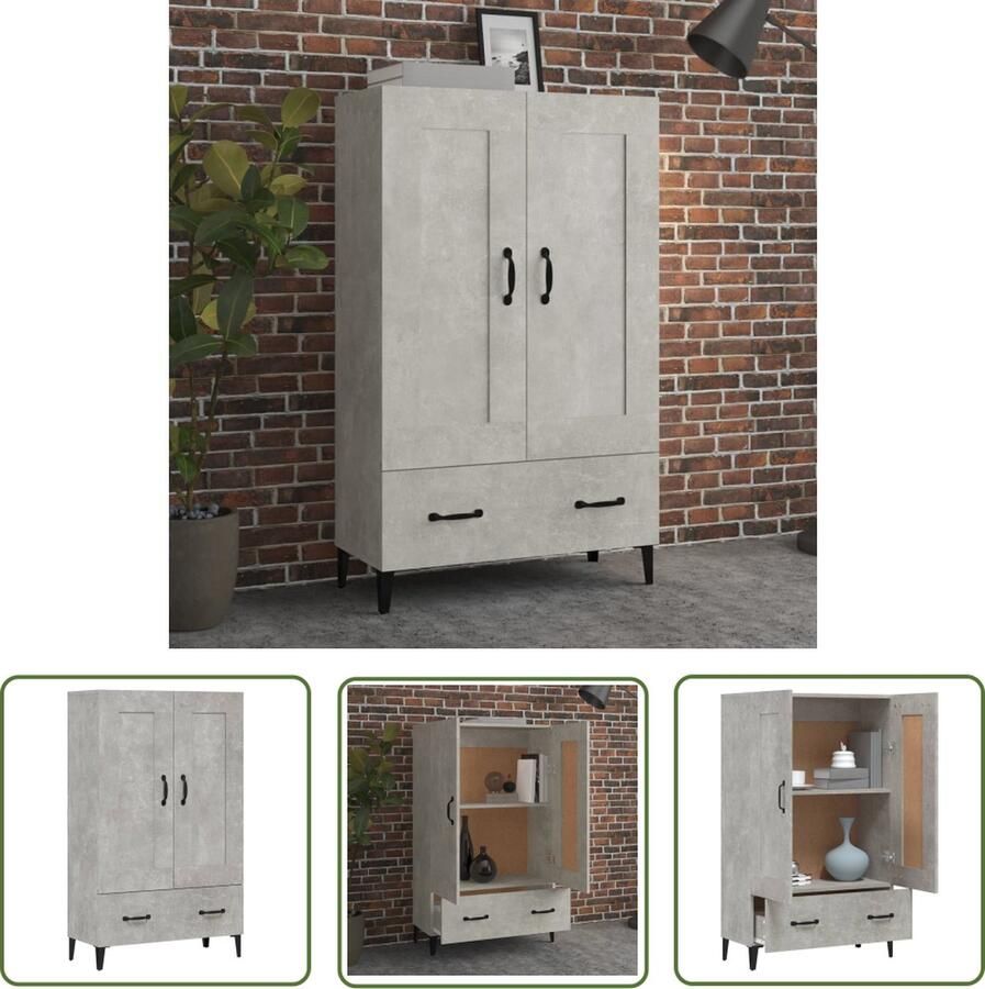 The Living Store Hoge kast 70x31x115 cm bewerkt hout betongrijs Hoge Kast Opslagmeubels Industrieel Design Betonlook