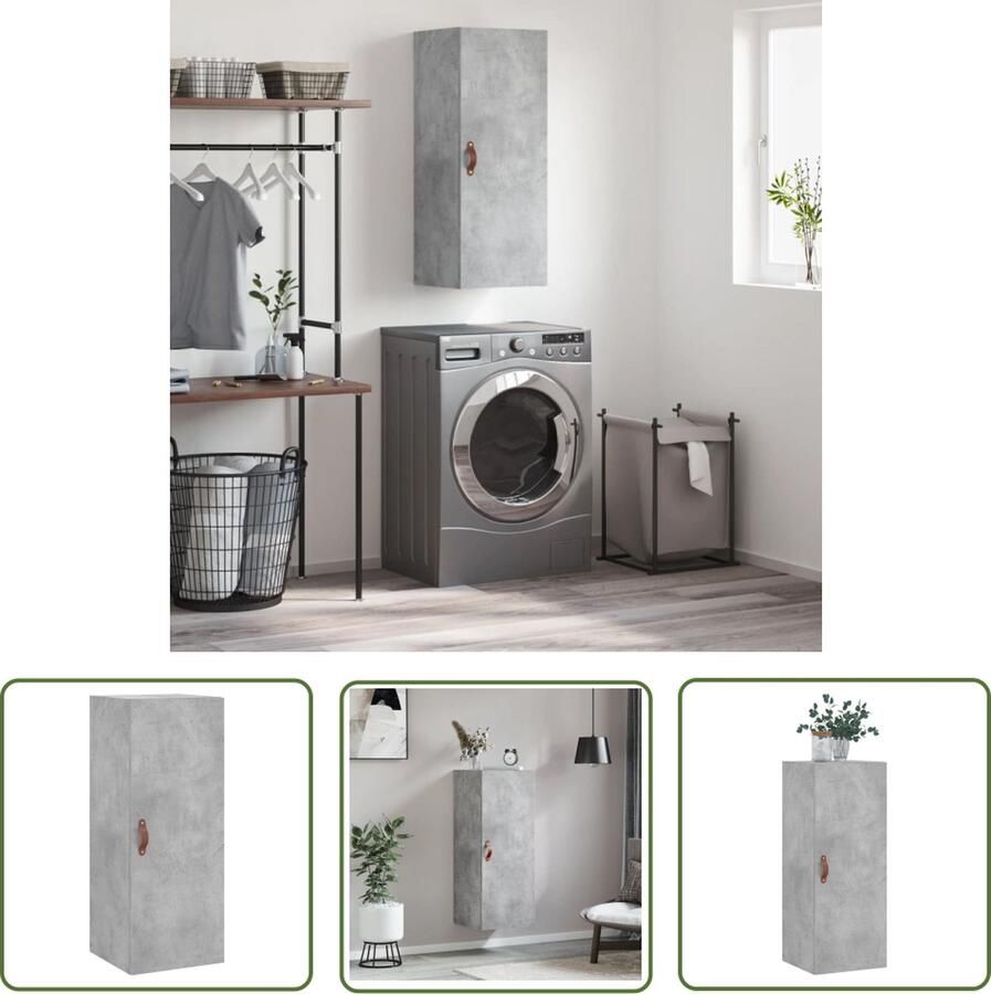 The Living Store Hangkast 34 5x34x90 cm betongrijs Wandkast Opbergkast Houten Kast Grijze Kast Betonnen Kast