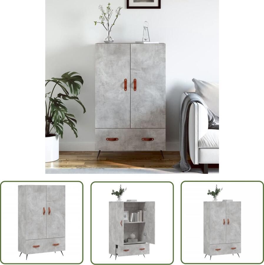 VidaXL Betonnen Grijze Kast Hoge Kast Hoge kast 69 5x31x115 cm bewerkt hout betongrijs Houten Kast Opslagkast Modern Design