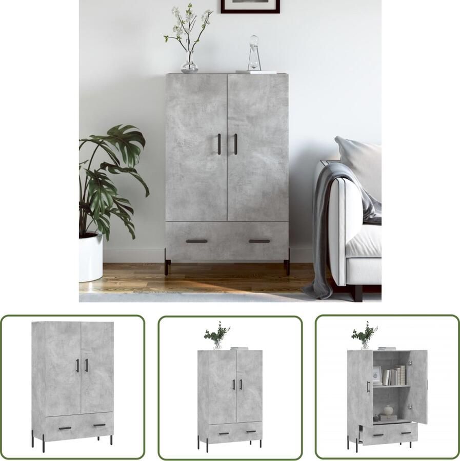 The Living Store Hoge kast 69 5x31x115 cm bewerkt hout betongrijs Hoge Kast Dressoir Buffetkast Opbergkast Woonkamerinrichting - Foto 3