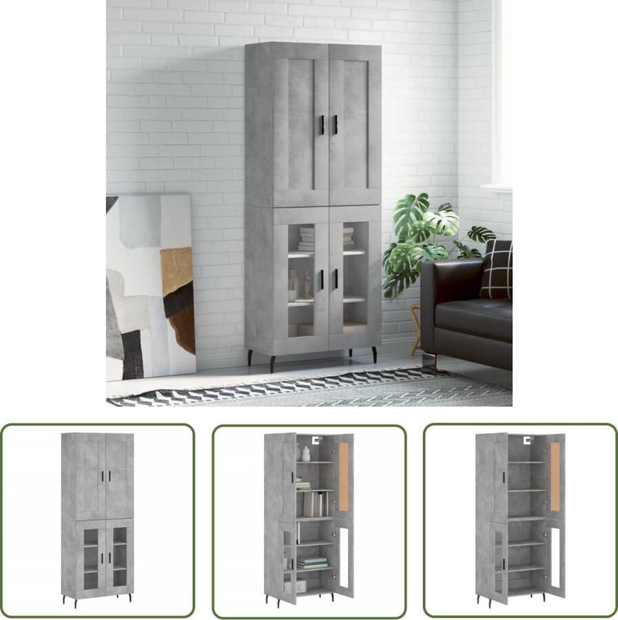 The Living Store Hoge kast 69 5x34x180 cm bewerkt hout betongrijs Hoge Kast Opslagoplossing Houten Kast Betonnen Grijze Kast Woonkamermeubilair
